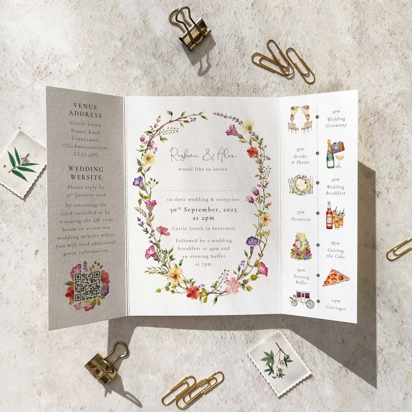 Delicate Floral Wedding Invitation Gatefolded A6 Card