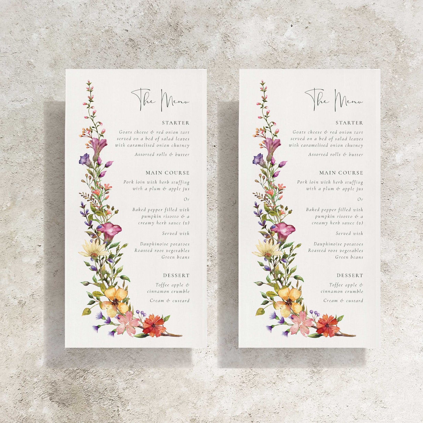 Delicate Floral Menu Cards