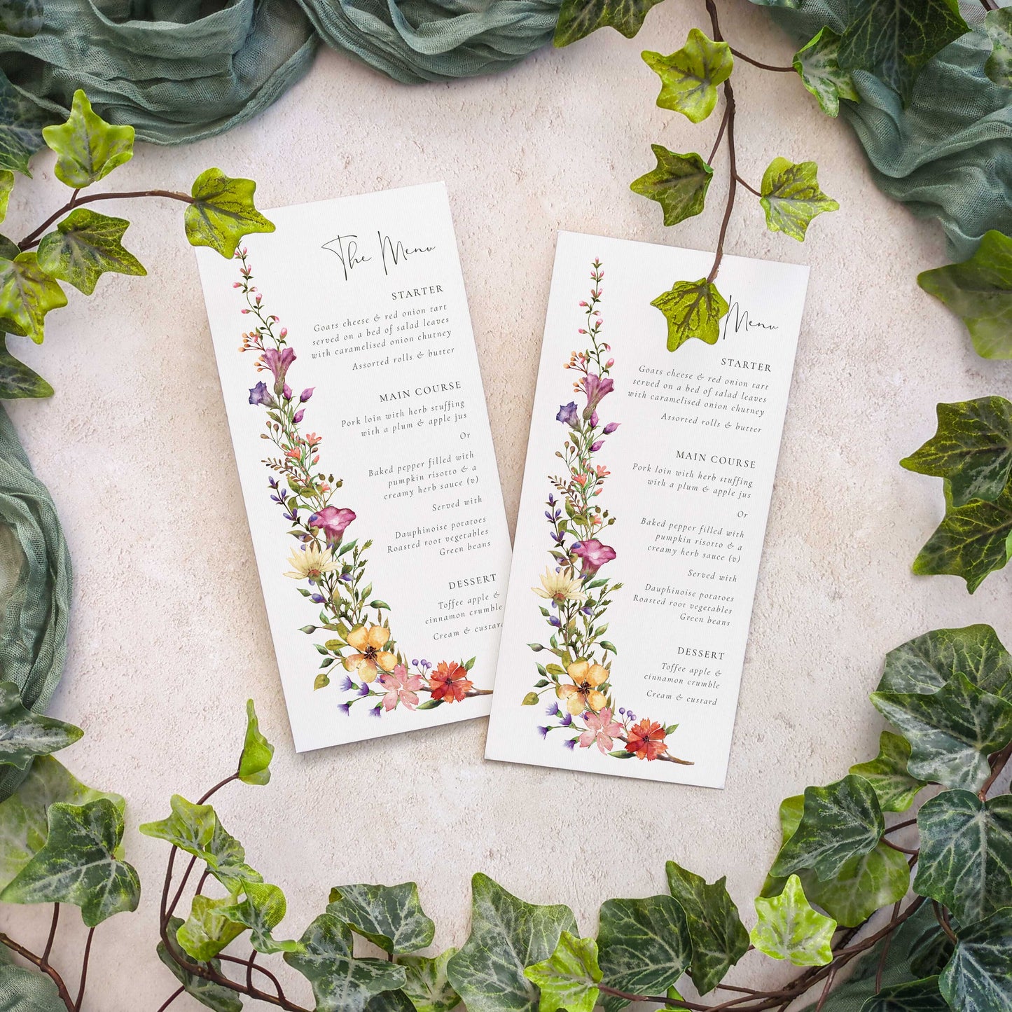 Delicate Floral Menu Cards