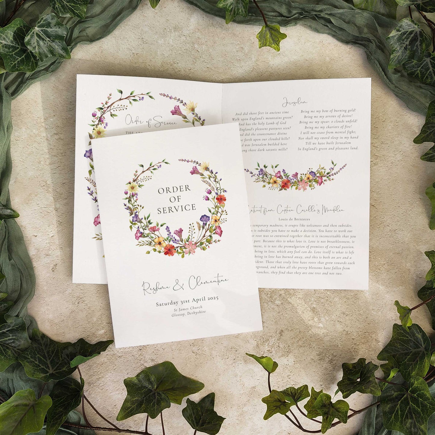 Delicate Wildflower Folded Order of Service Card