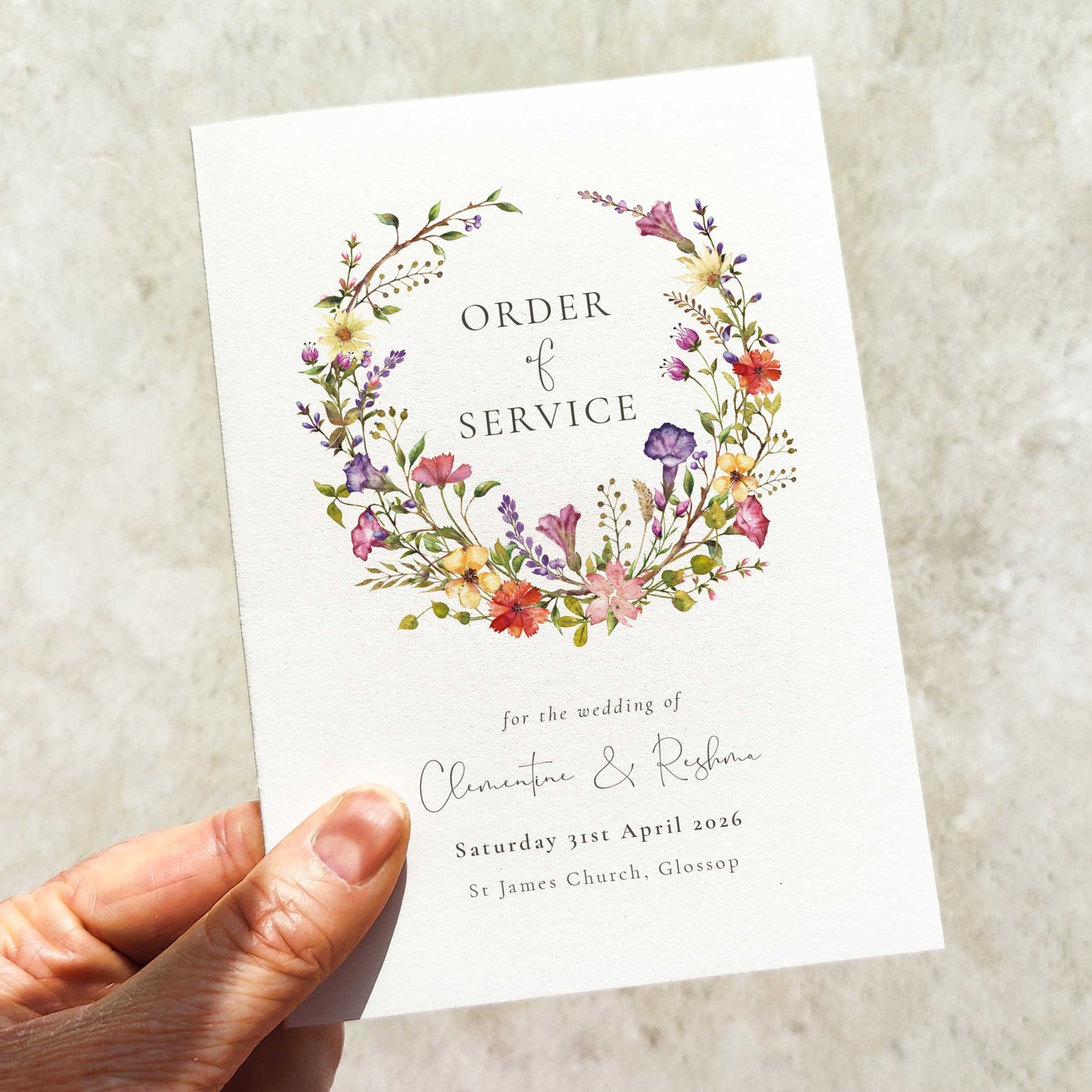 Delicate Wildflower Folded Order of Service Card