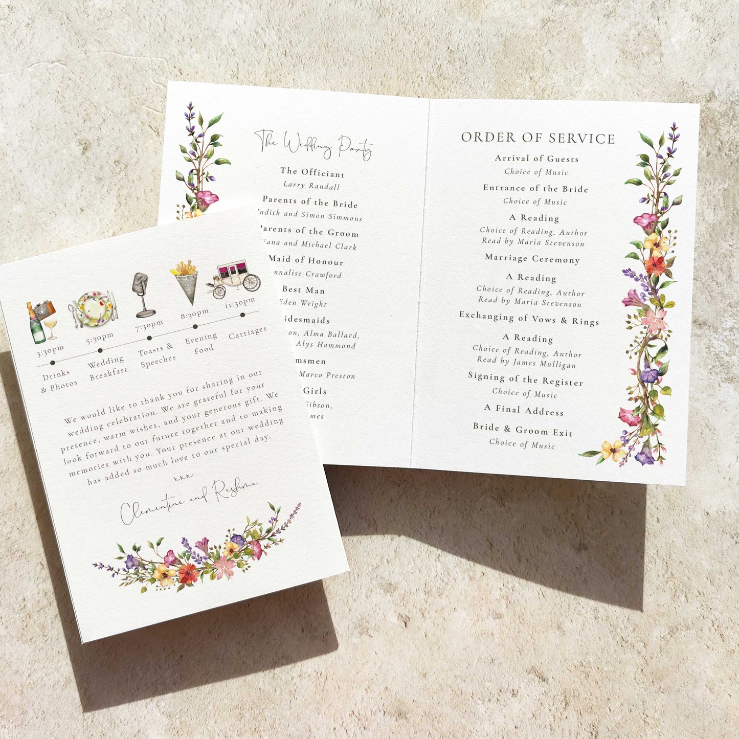 Delicate Wildflower Folded Order of Service Card