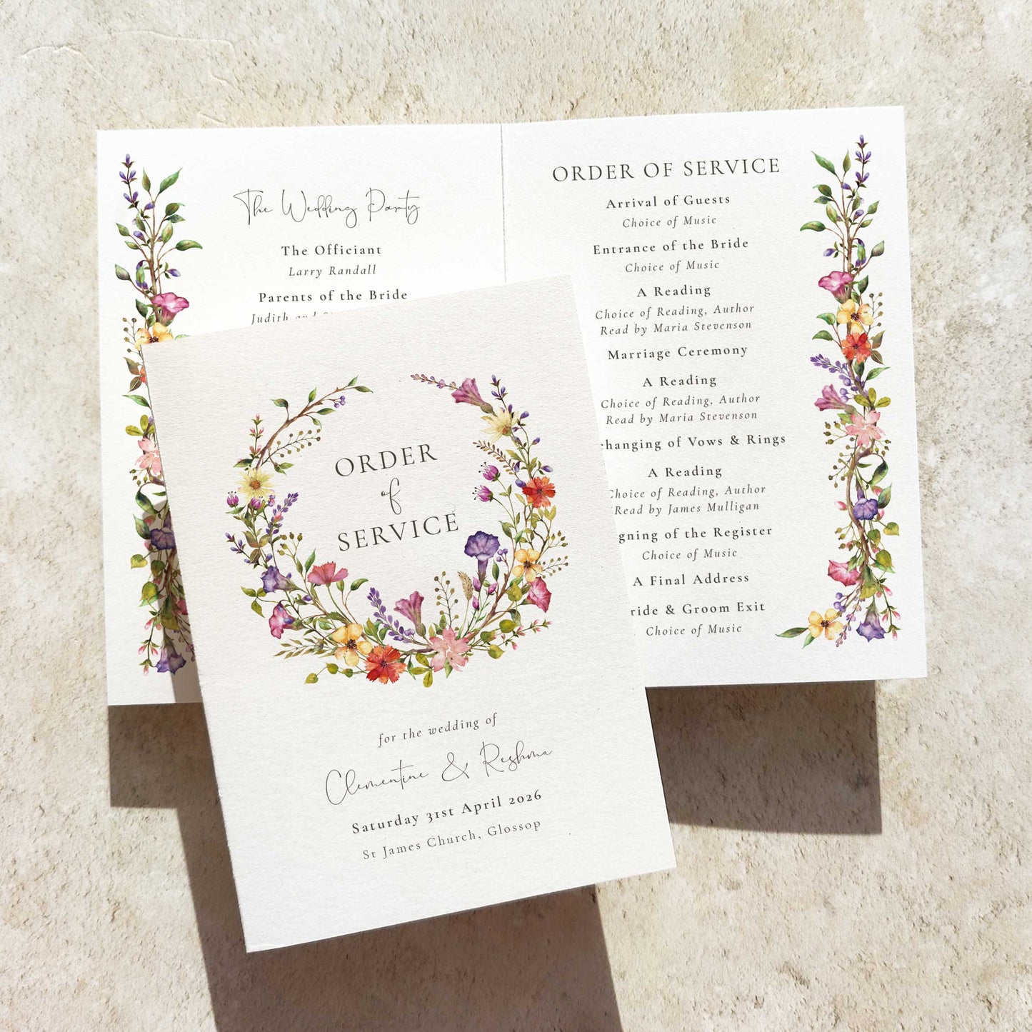 Delicate Wildflower Folded Order of Service Card