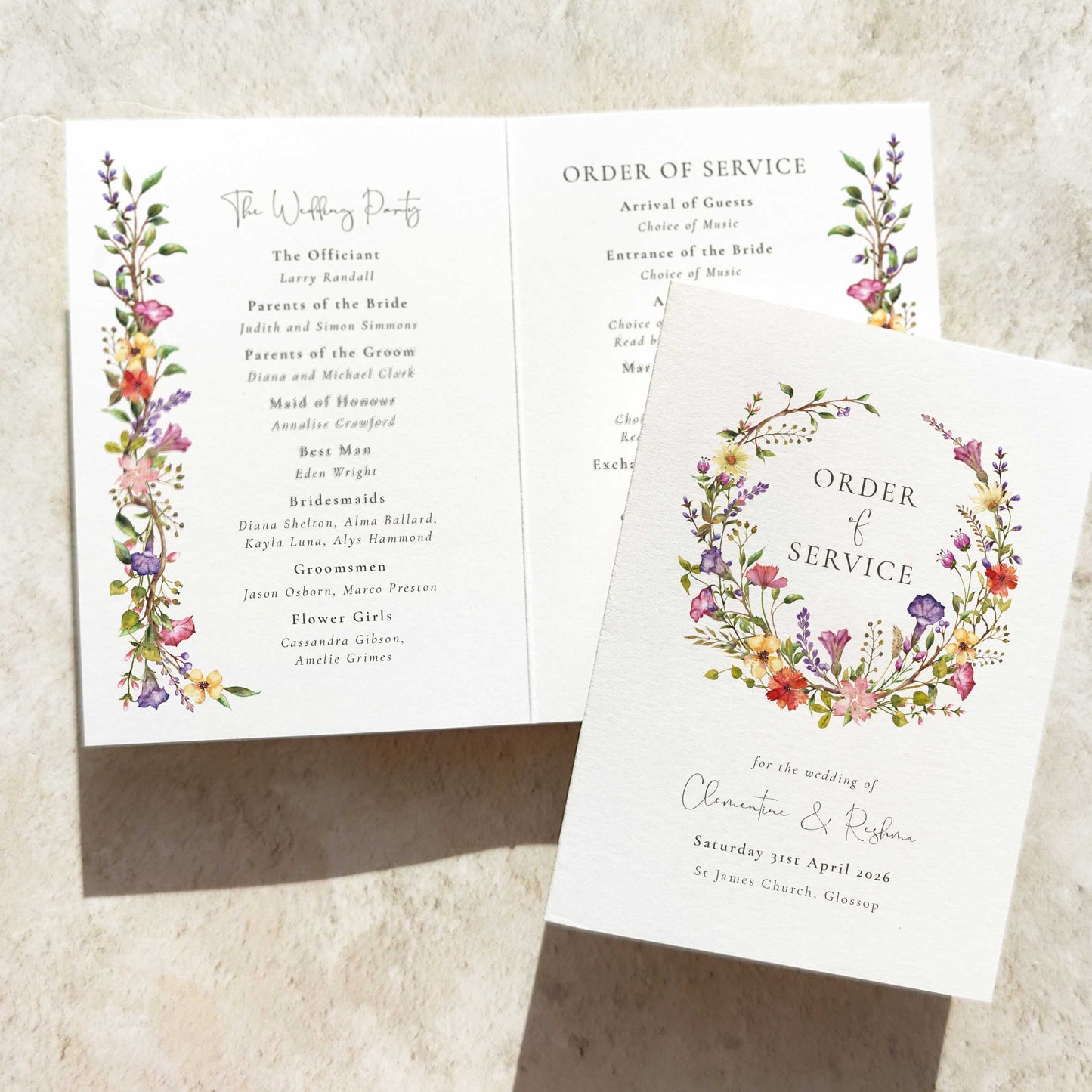 Delicate Wildflower Folded Order of Service Card