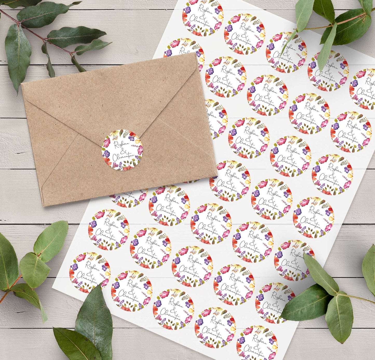 Delicate Wildflower Personalised Name Stickers (35 stickers)