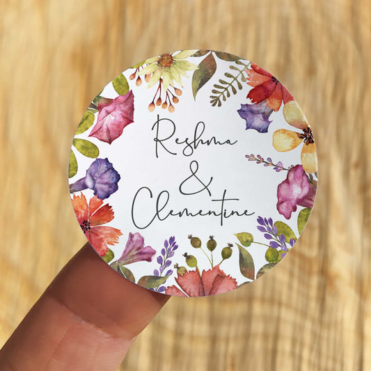 Delicate Wildflowers Personalised Name Stickers (35 stickers)