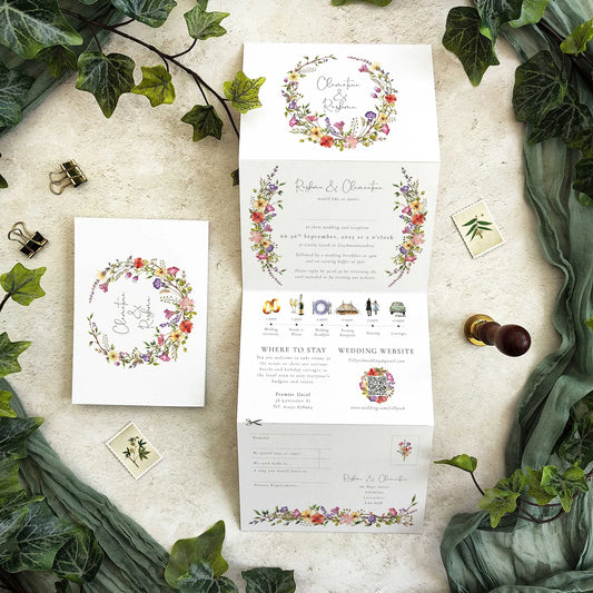Delicate Floral Wedding Invitation Concertina