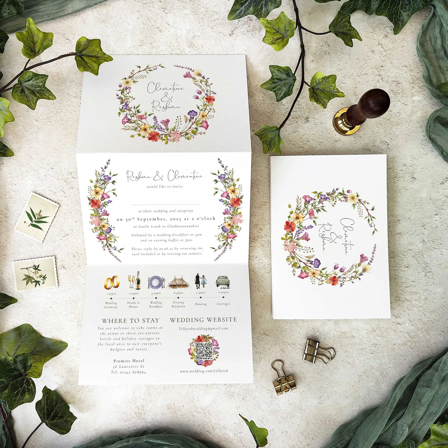 Delicate Floral Wedding Invitation Concertina