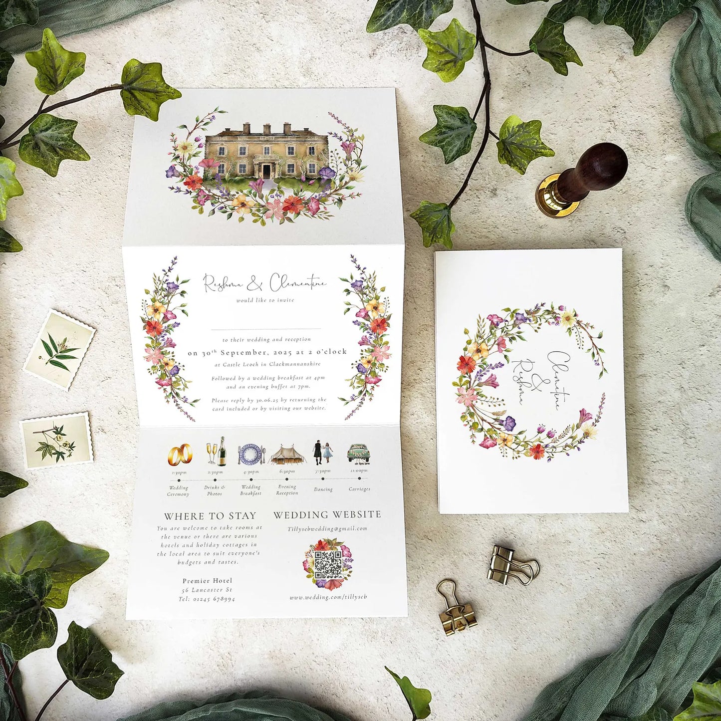 Delicate Floral Wedding Invitation Concertina