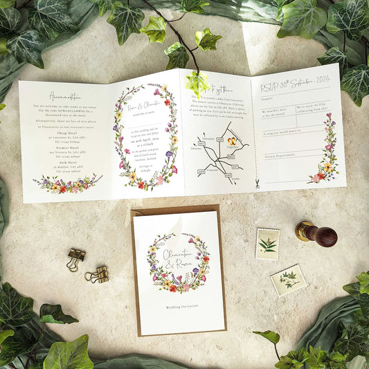 Delicate Floral Wedding Invitation Landscape Concertina