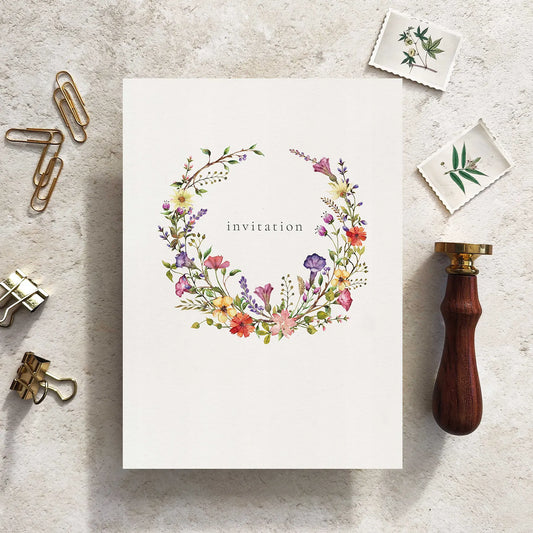 10 x Wildflower Ready To Write Invitations with Delicate Florals