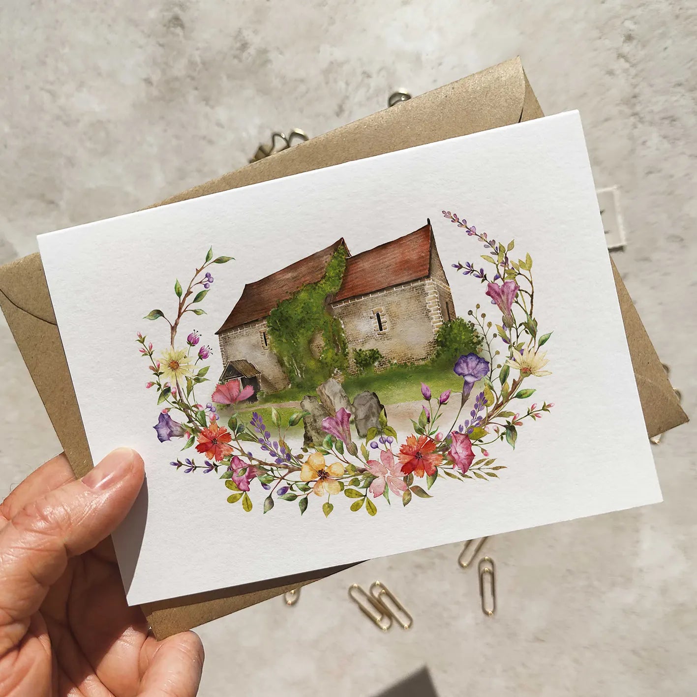Delicate Floral Folded Invitation With Optional Venue Painting