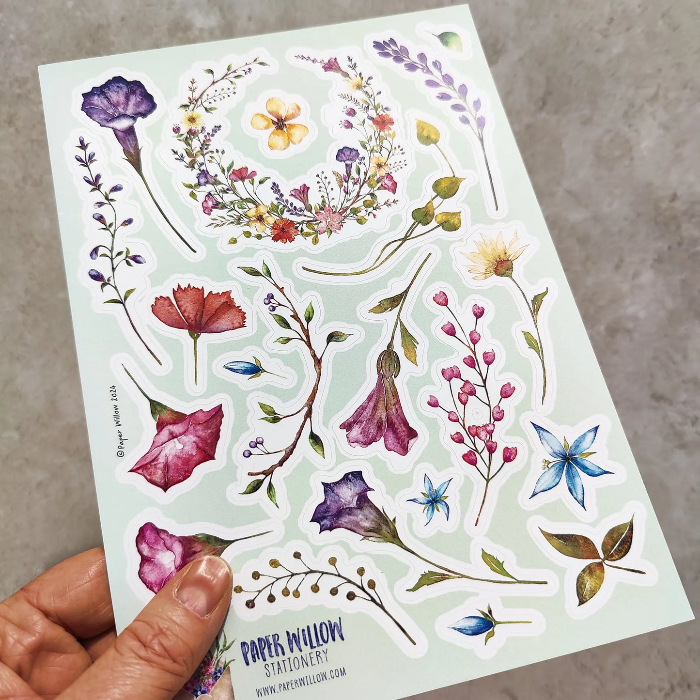 Watercolour Flowers A5 Vinyl Sticker Sheet
