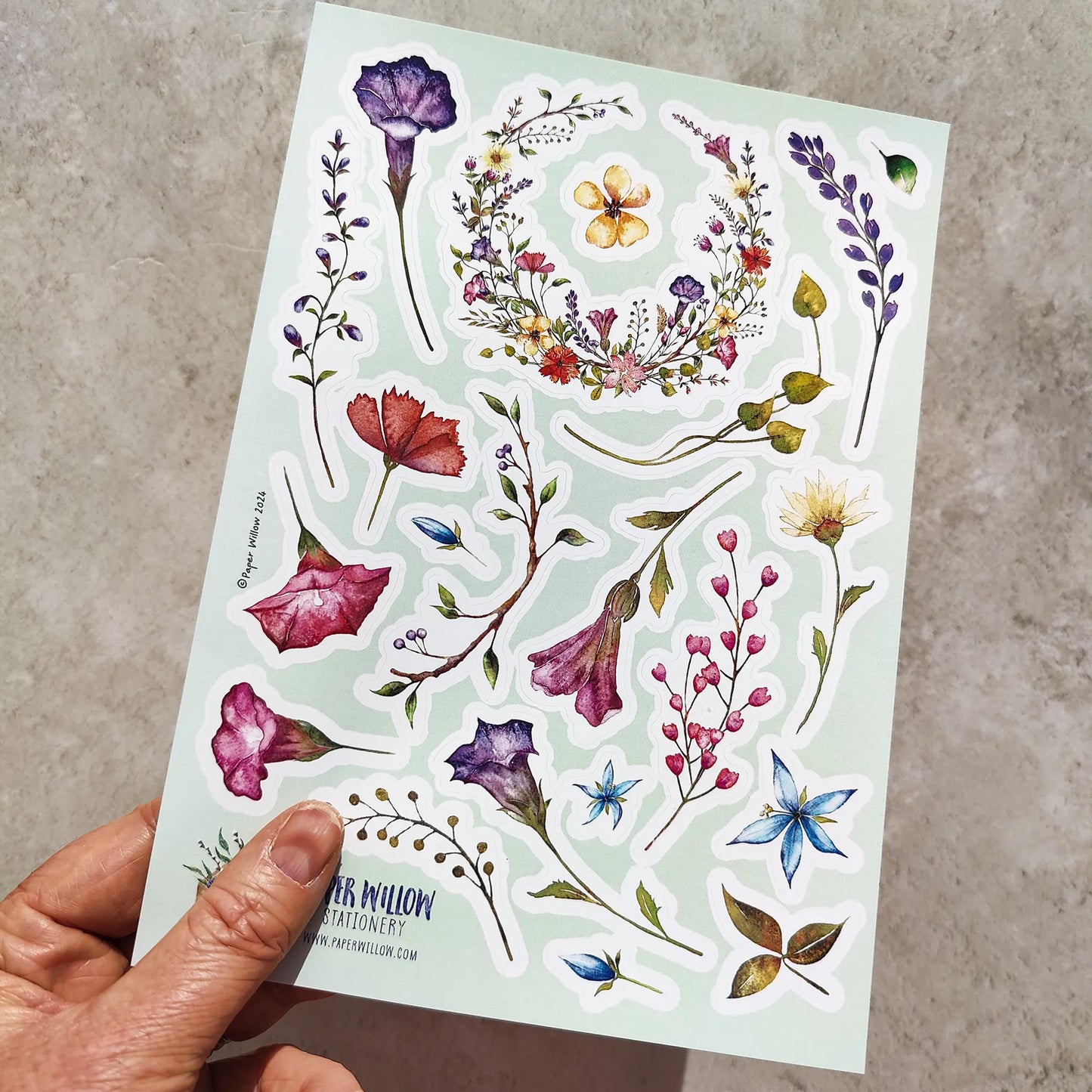 Watercolour Flowers A5 Vinyl Sticker Sheet