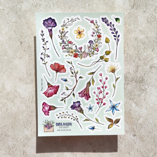 Watercolour Flowers A5 Vinyl Sticker Sheet