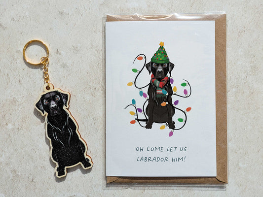 Black Labrador Wooden Keyring