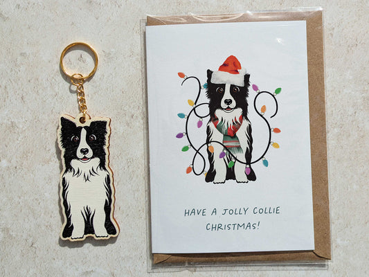 Collie Dog Wooden Keyring