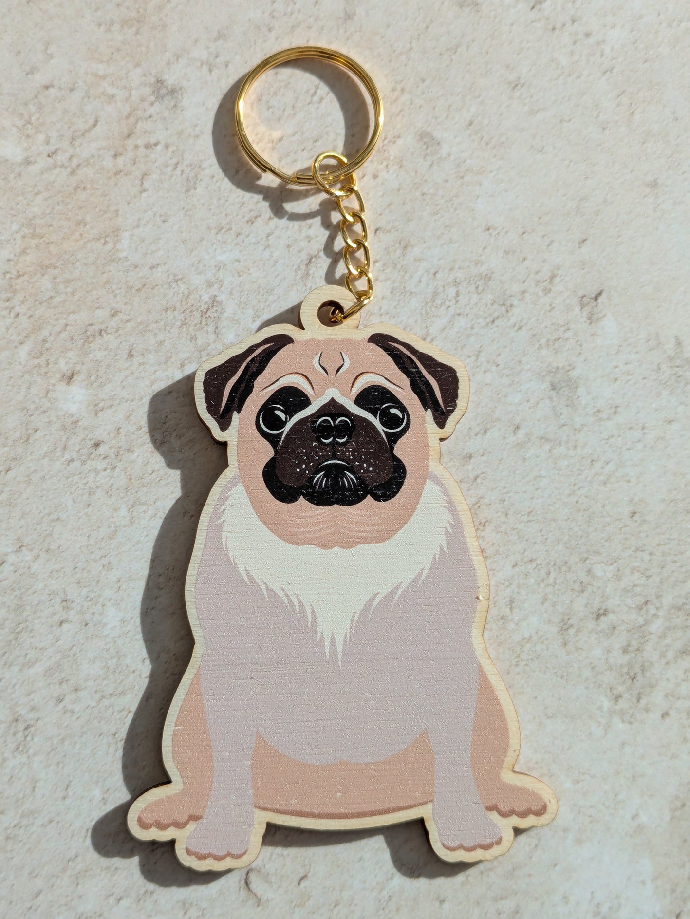 Pug Dog Wooden Keyring
