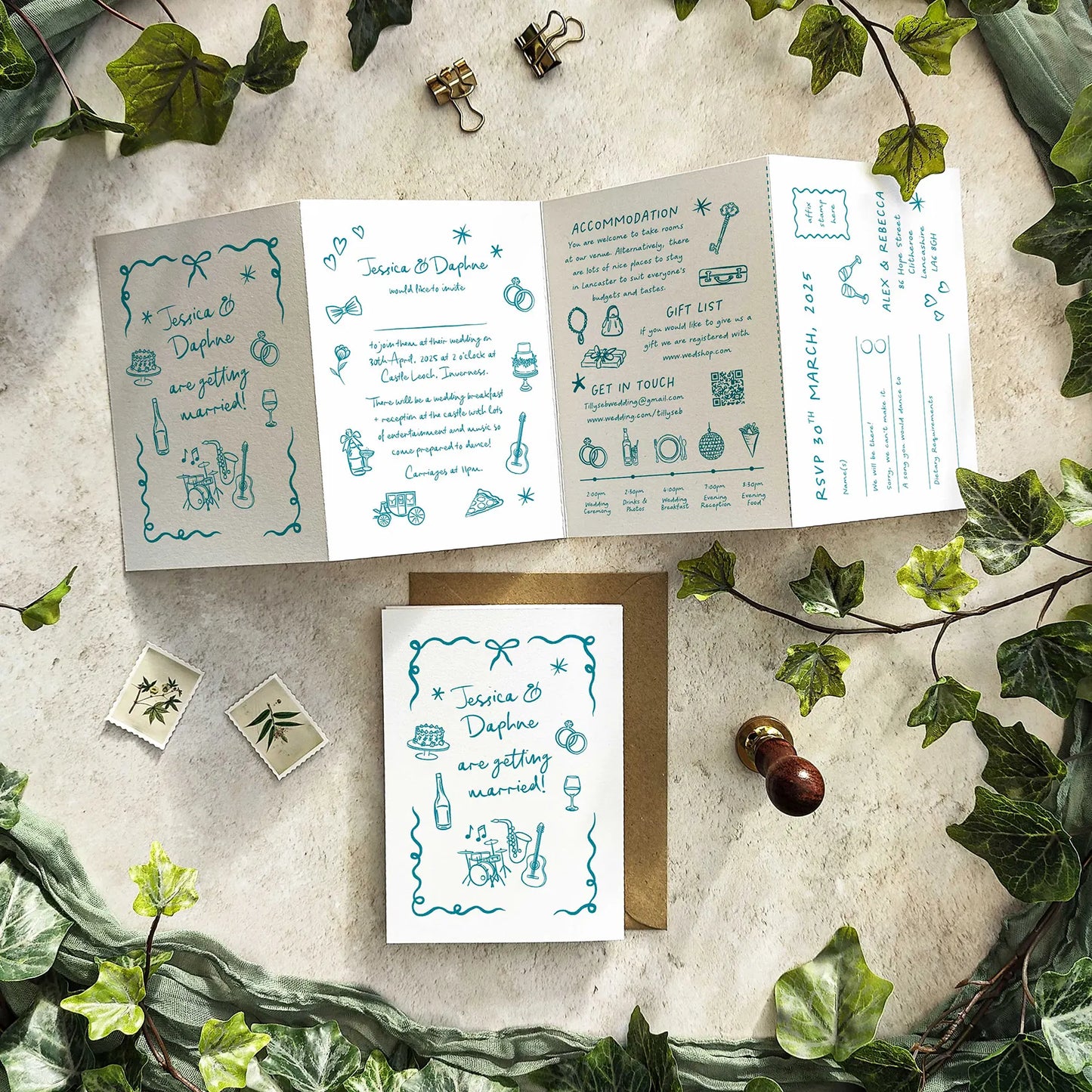 Wedding Doodles Landscape Concertina Invitation
