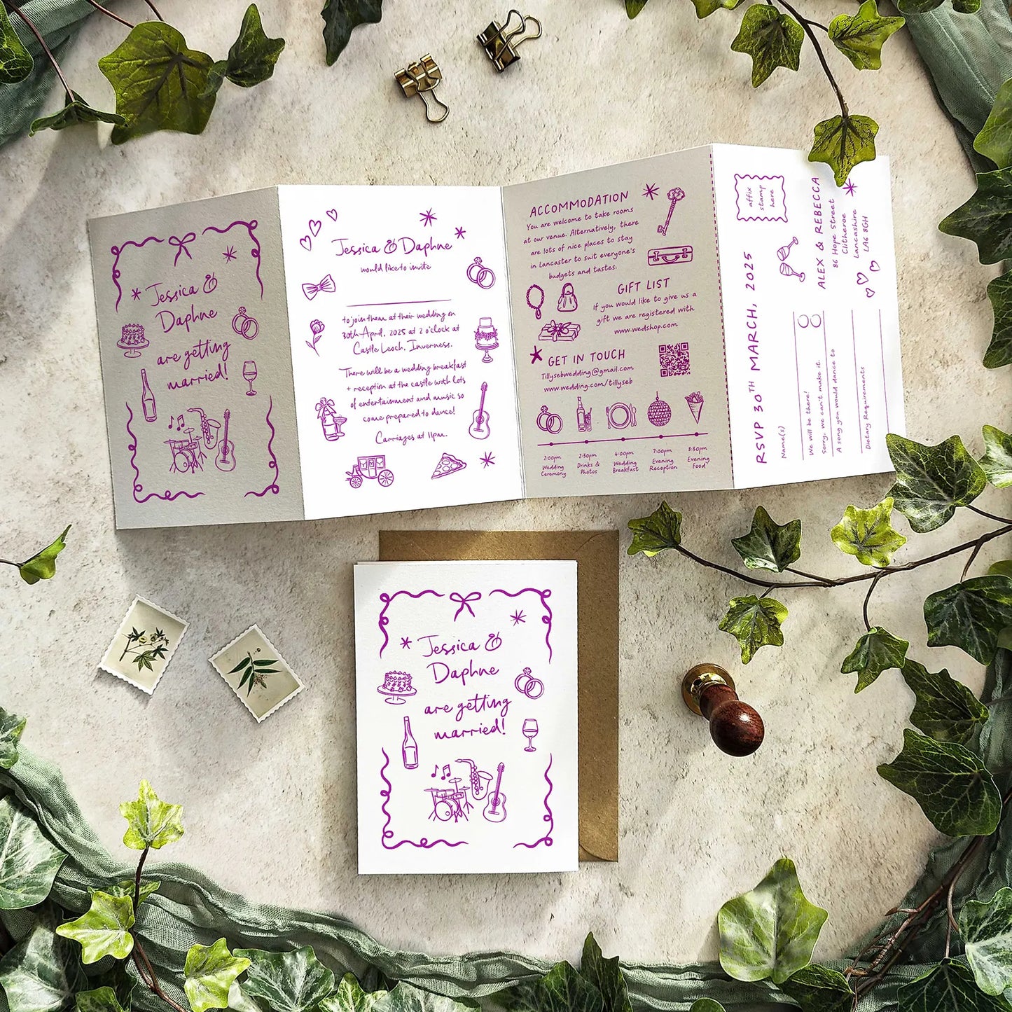 Wedding Doodles Landscape Concertina Invitation