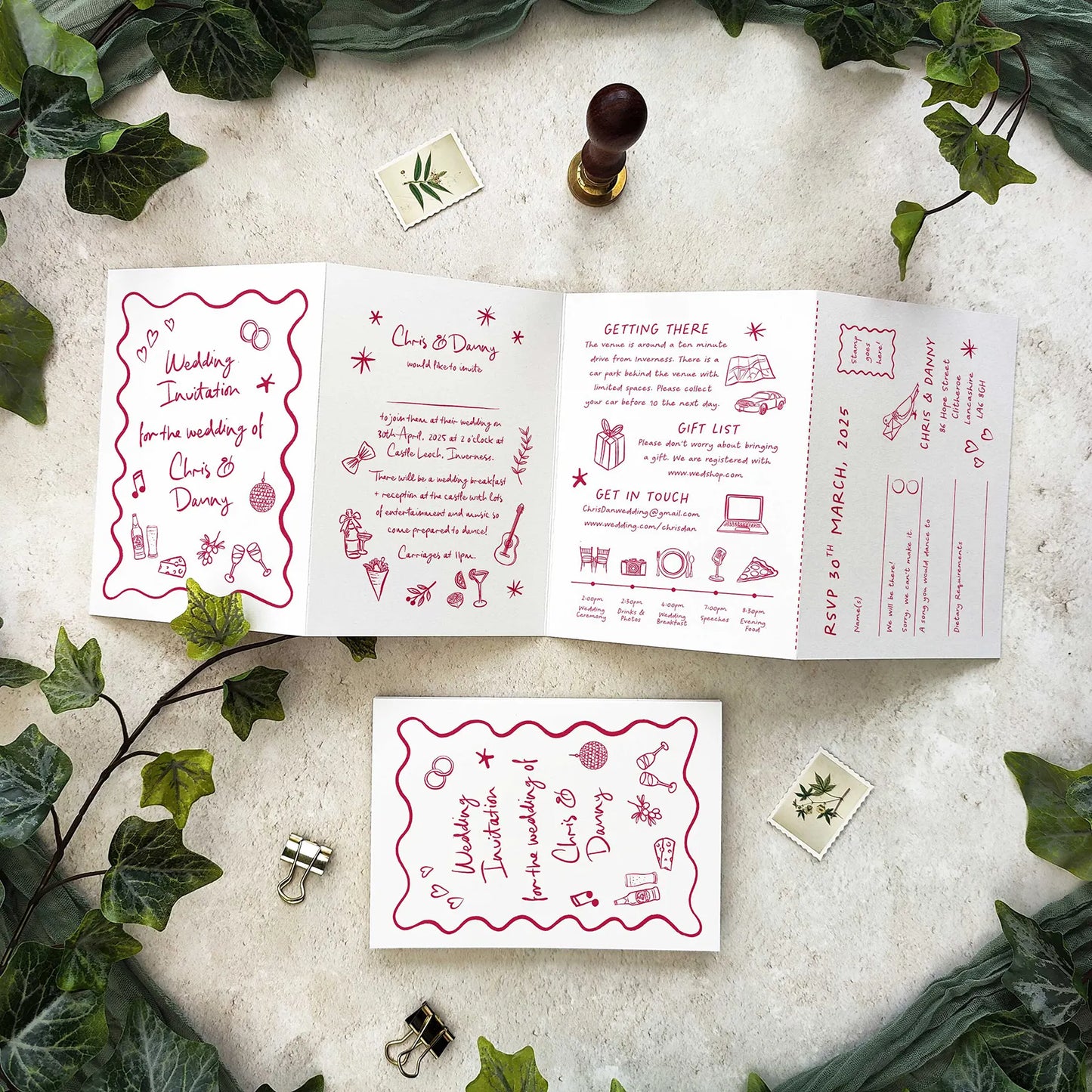Wedding Doodles Landscape Concertina Invitation