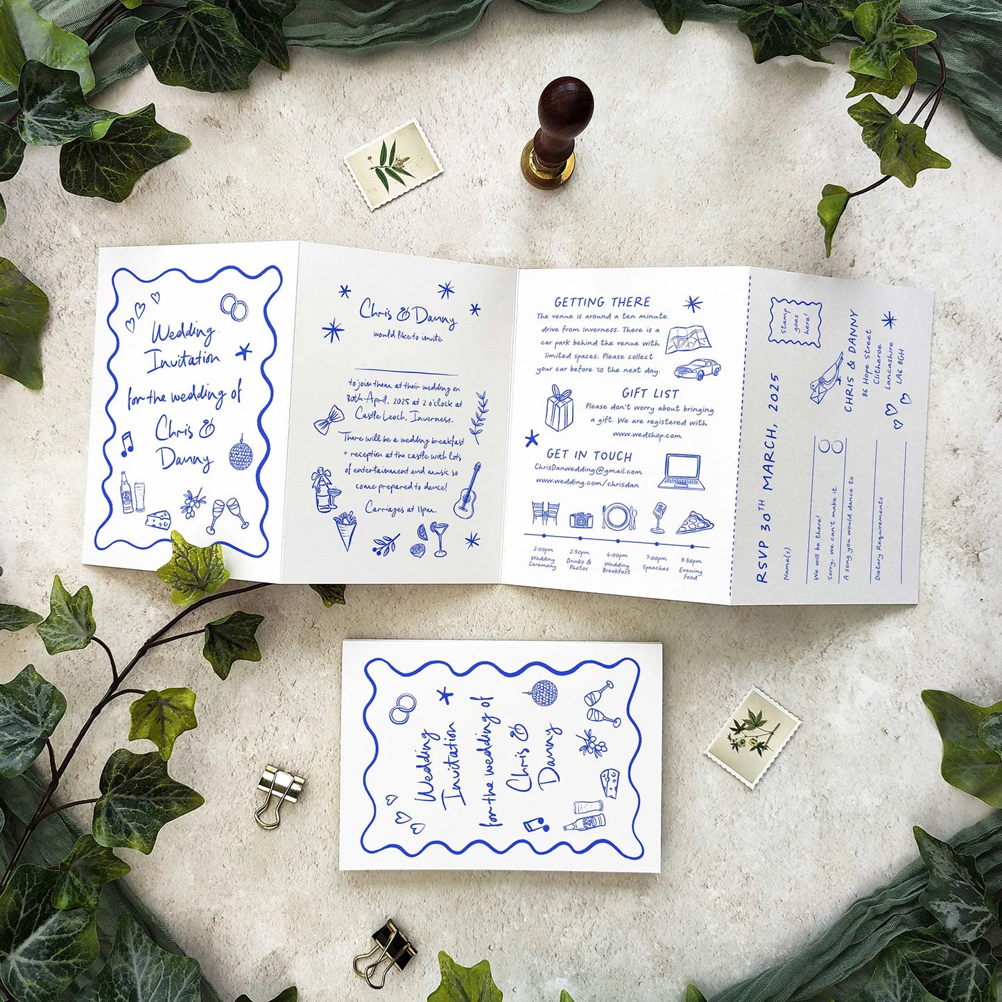 Wedding Doodles Landscape Concertina Invitation