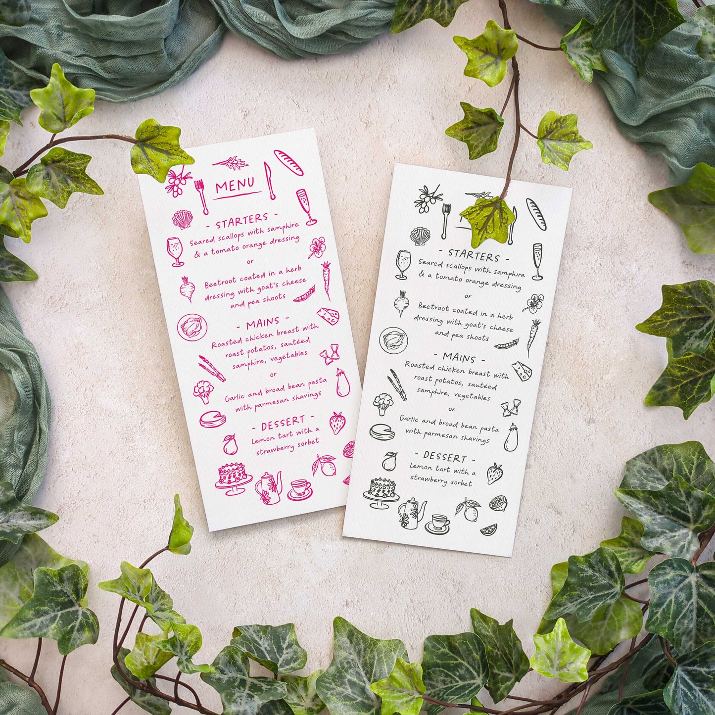 Wedding Doodles Menu Cards