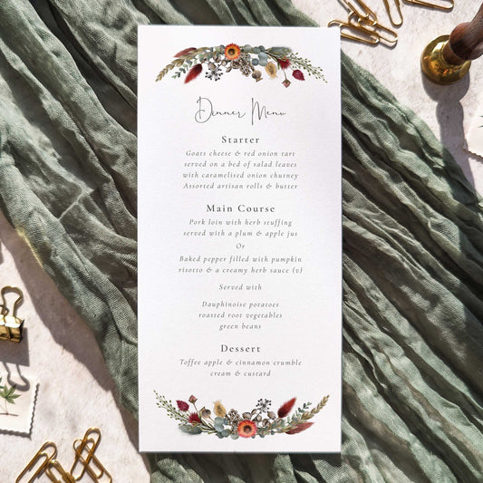 Dried Flowers Menu Cards