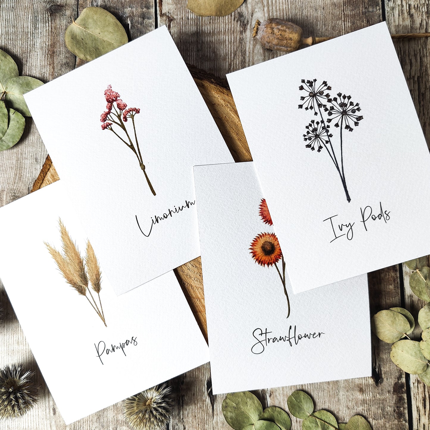 Dried Flowers Table Name Cards