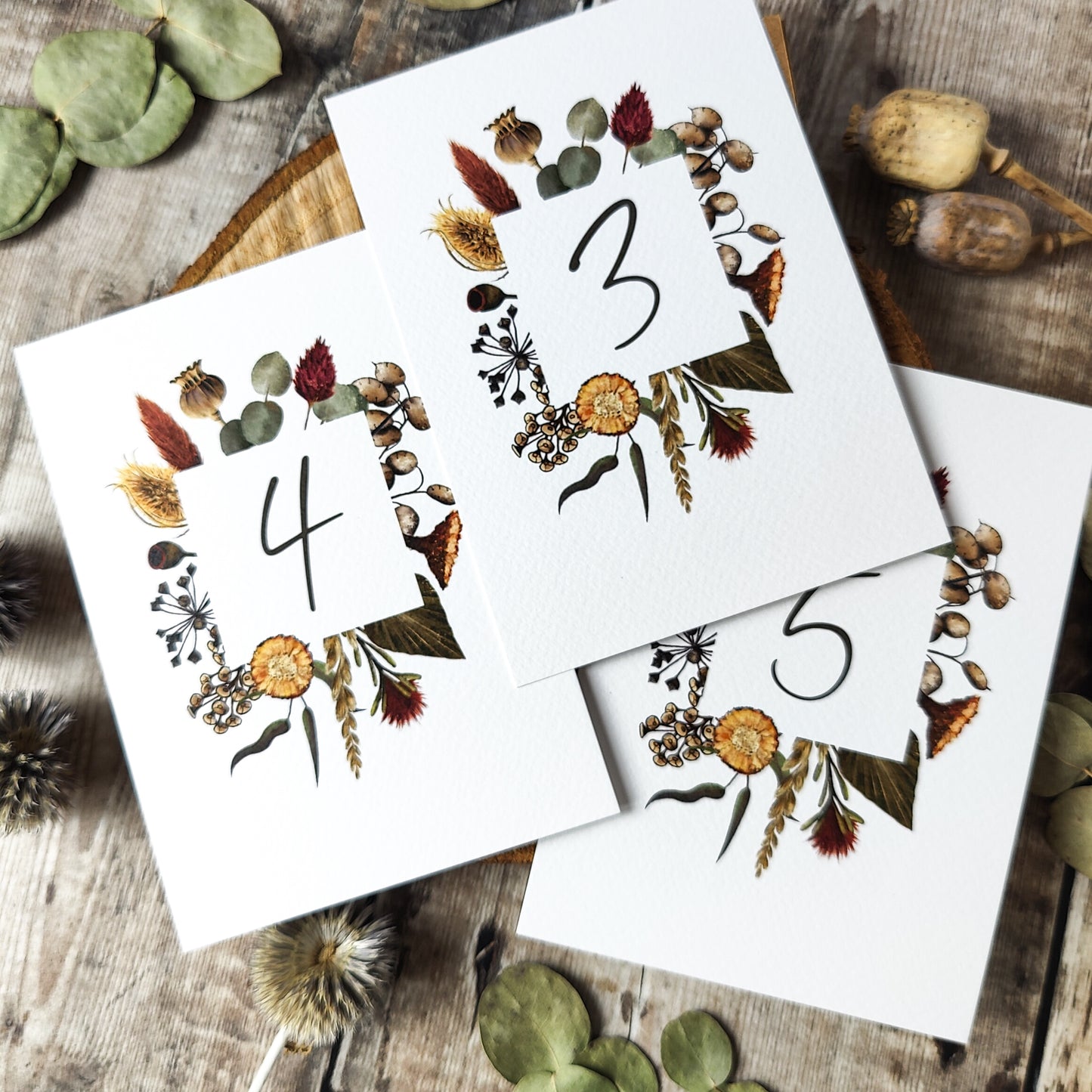 Dried Flowers Table Name Cards
