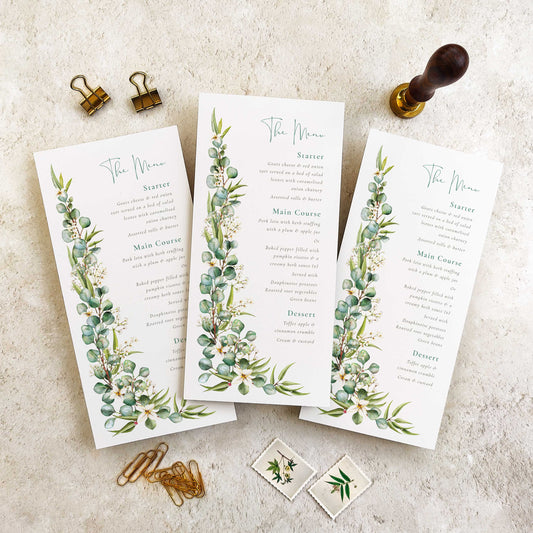 Eucalyptus and Gypsophila Menu Cards