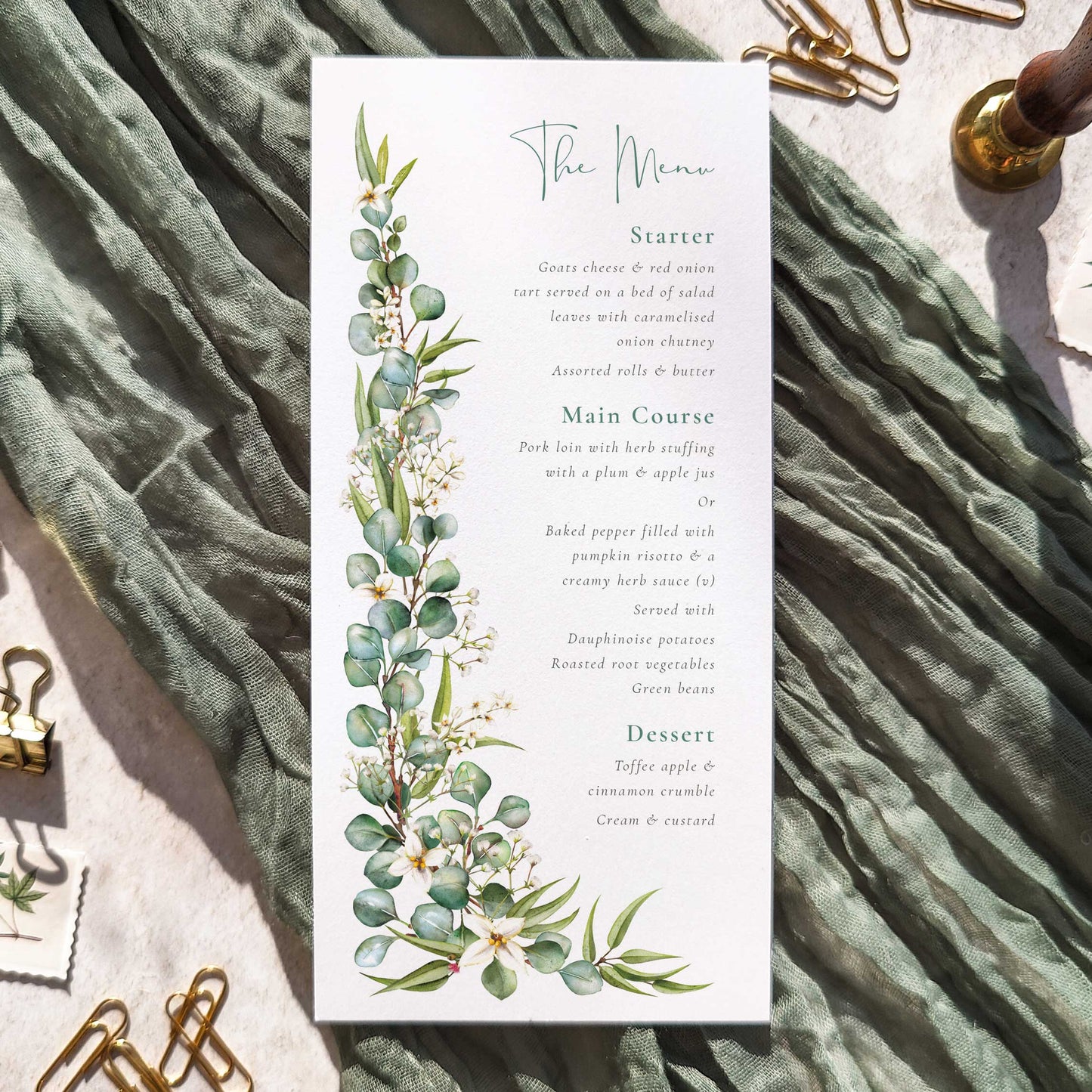 Eucalyptus and Gypsophila Menu Cards