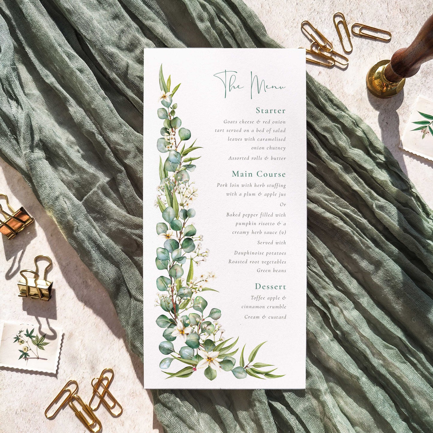 Eucalyptus and Gypsophila Menu Cards