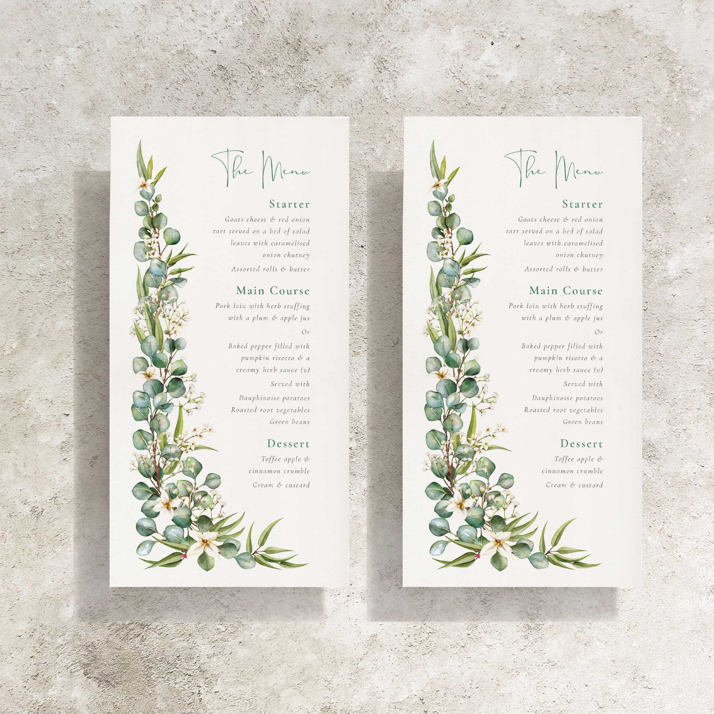 Eucalyptus and Gypsophila Menu Cards