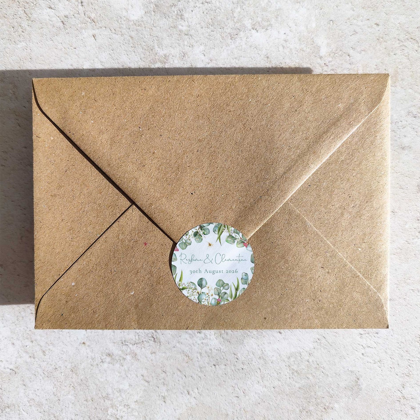 Eucalyptus Greenery and Gypsophila Personalised Name and Date Stickers (35 stickers)