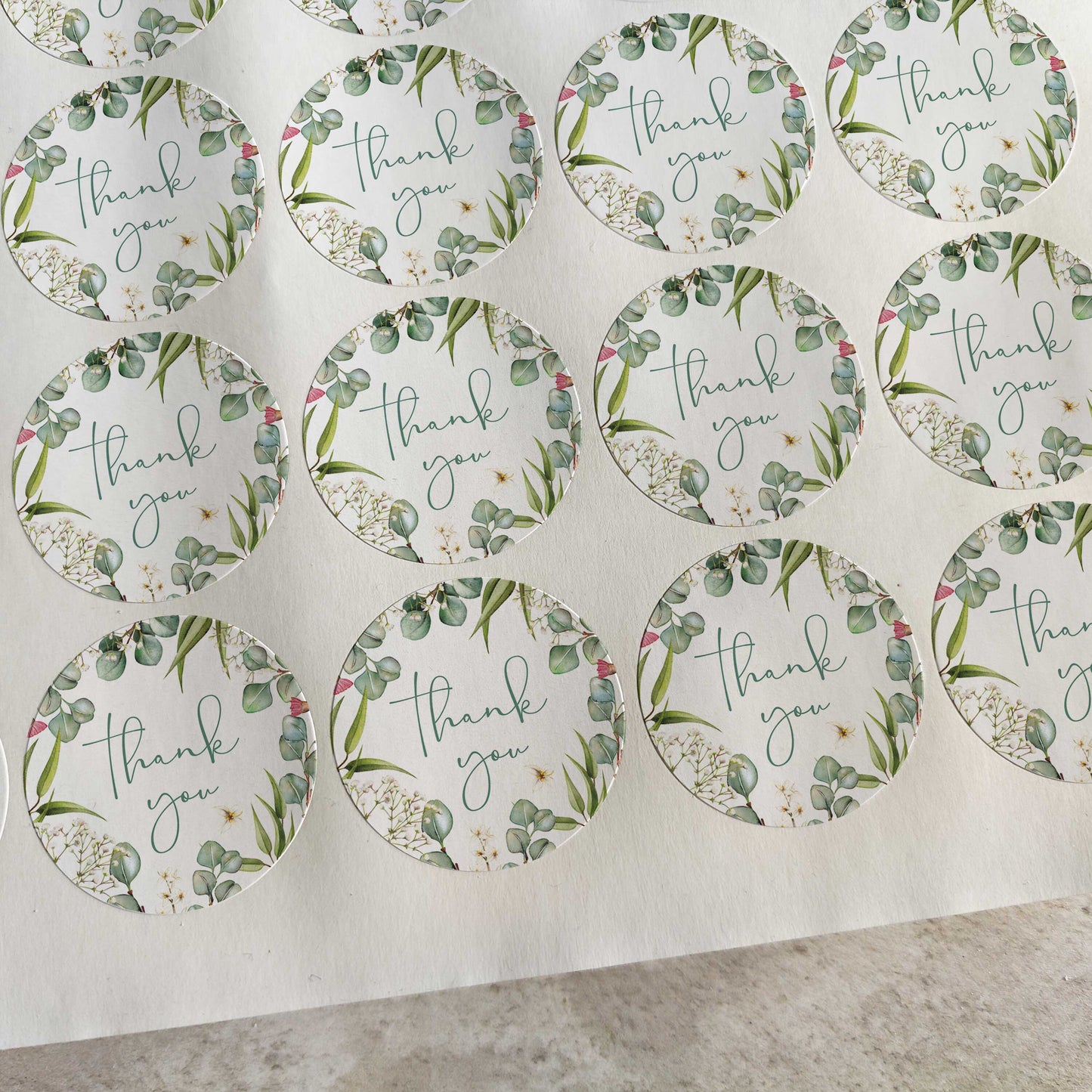 Eucalyptus Greenery and Gypsophila Thank You Stickers (35 stickers)