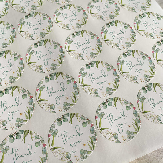 Eucalyptus Greenery and Gypsophila Thank You Stickers (35 stickers)