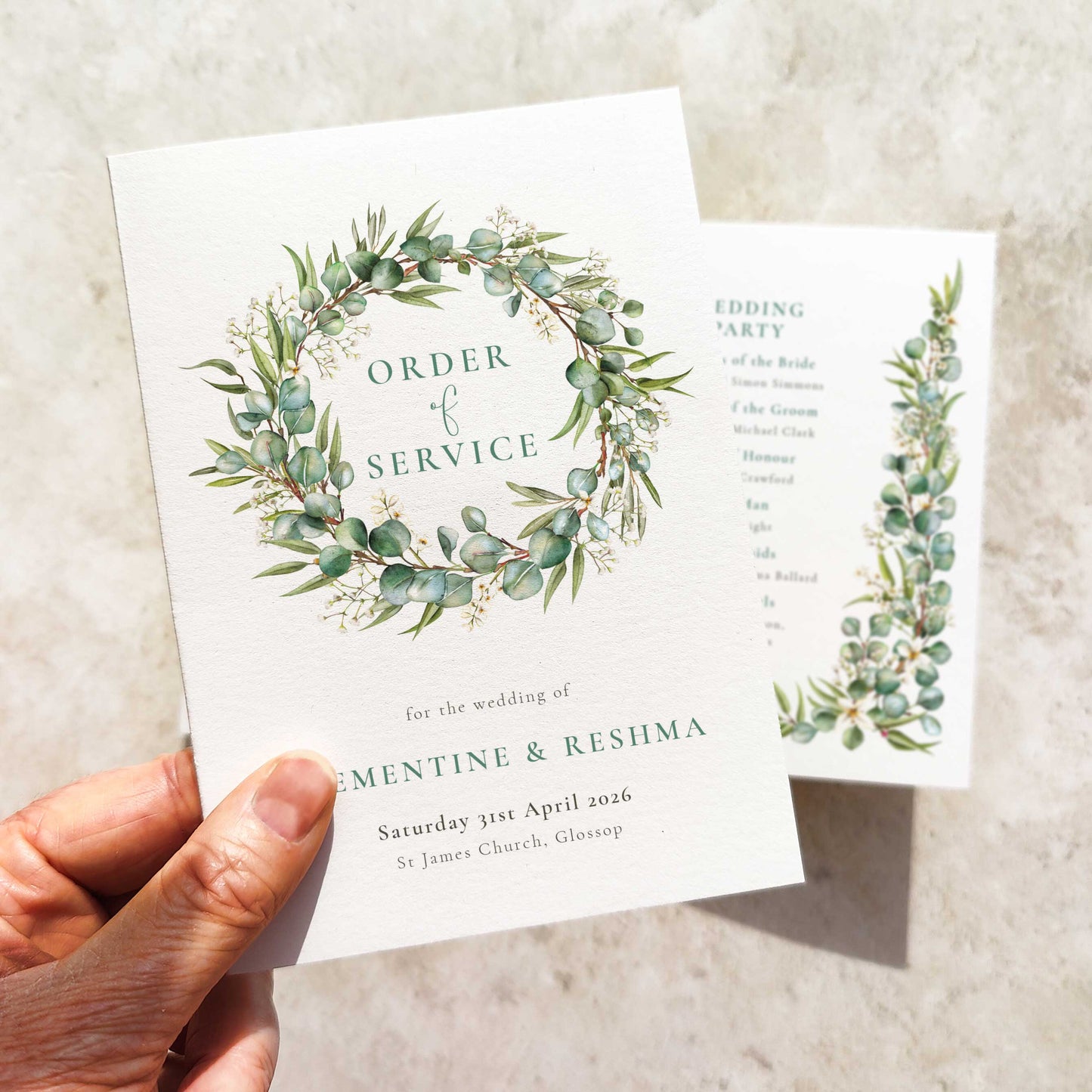 Eucalyptus and Gypsophila Folded Order of Service Card