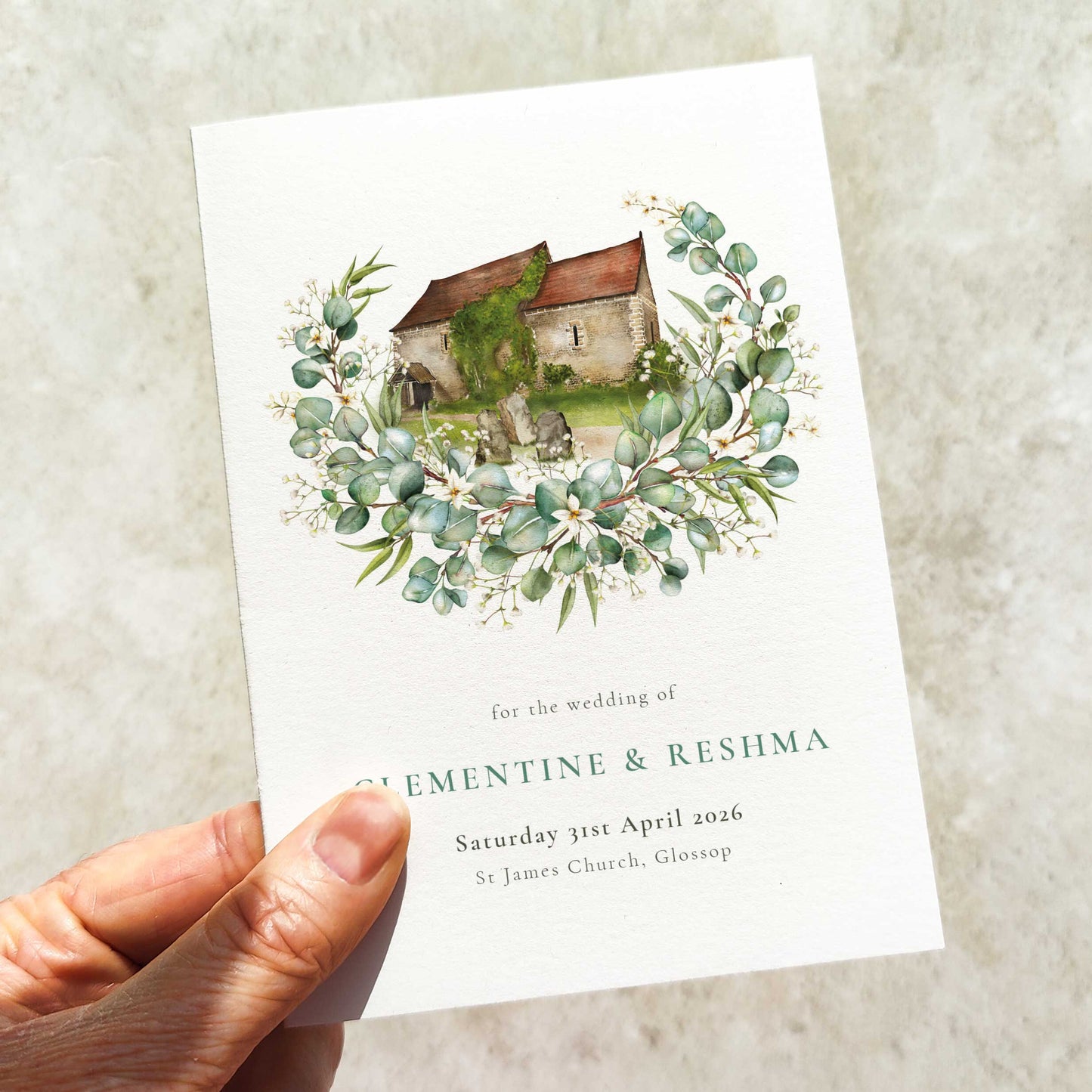 Eucalyptus and Gypsophila Folded Order of Service Card
