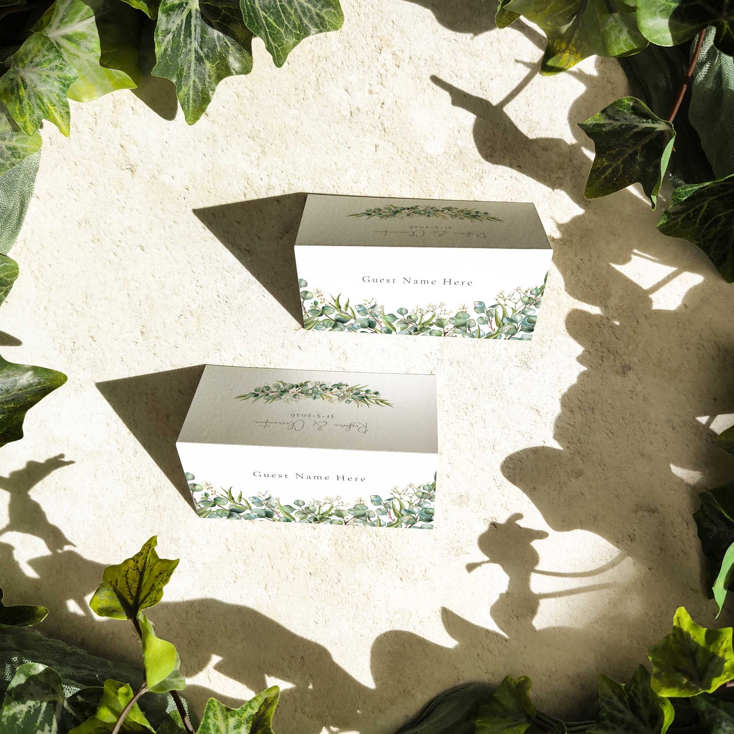 Eucalyptus and Gypsophila Folded Place Cards