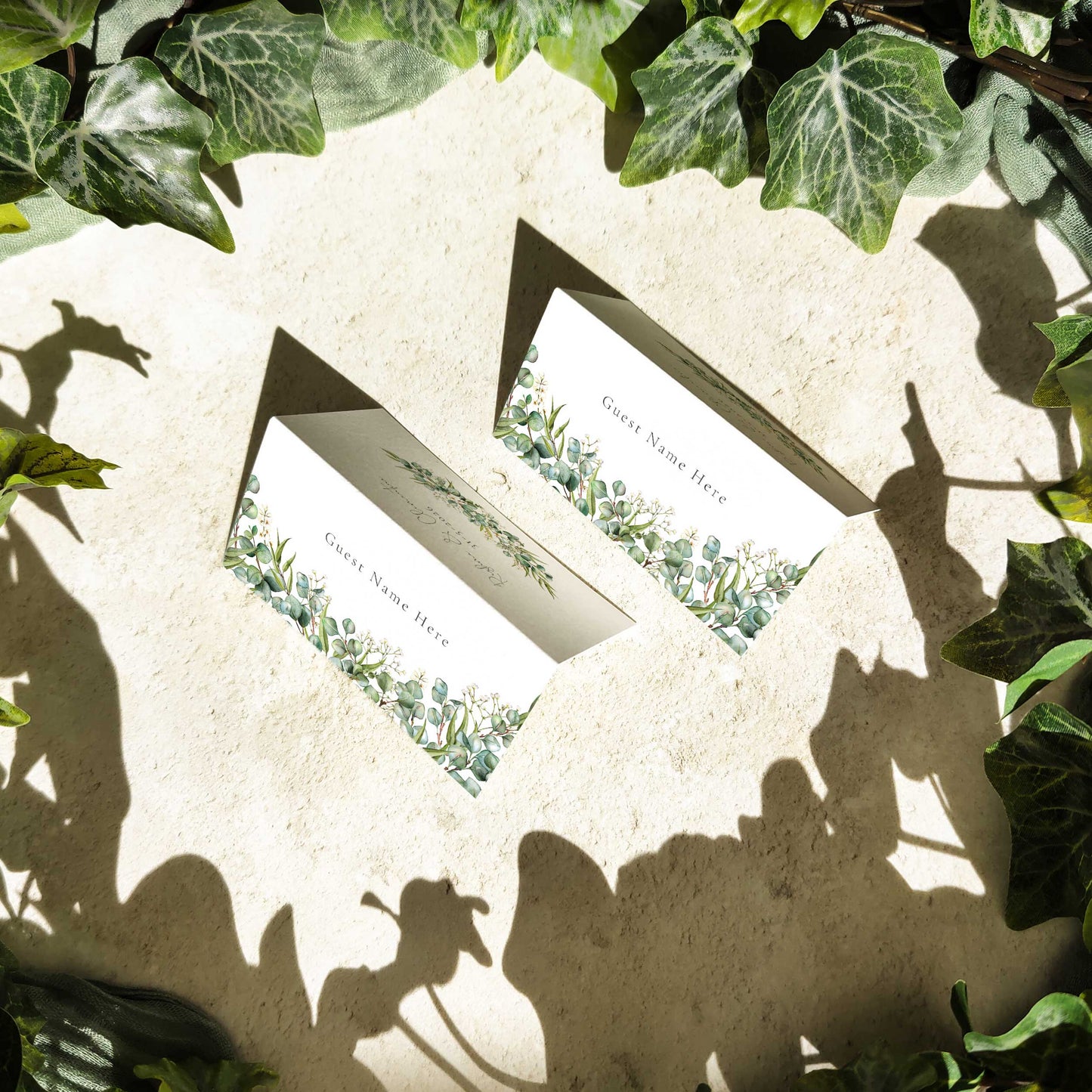 Eucalyptus and Gypsophila Folded Place Cards