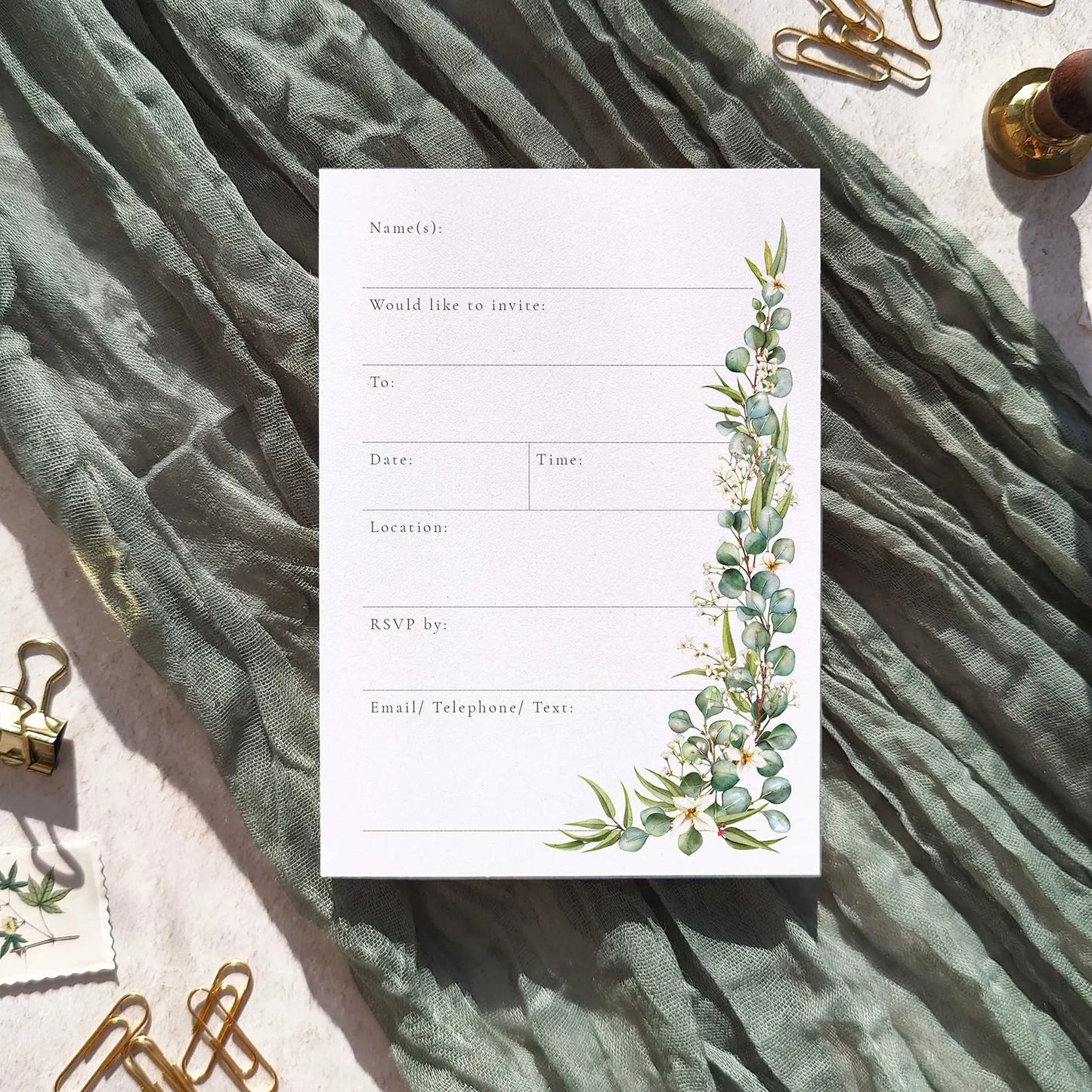 10 x Eucalyptus and Gypsophila Ready To Write Invitations