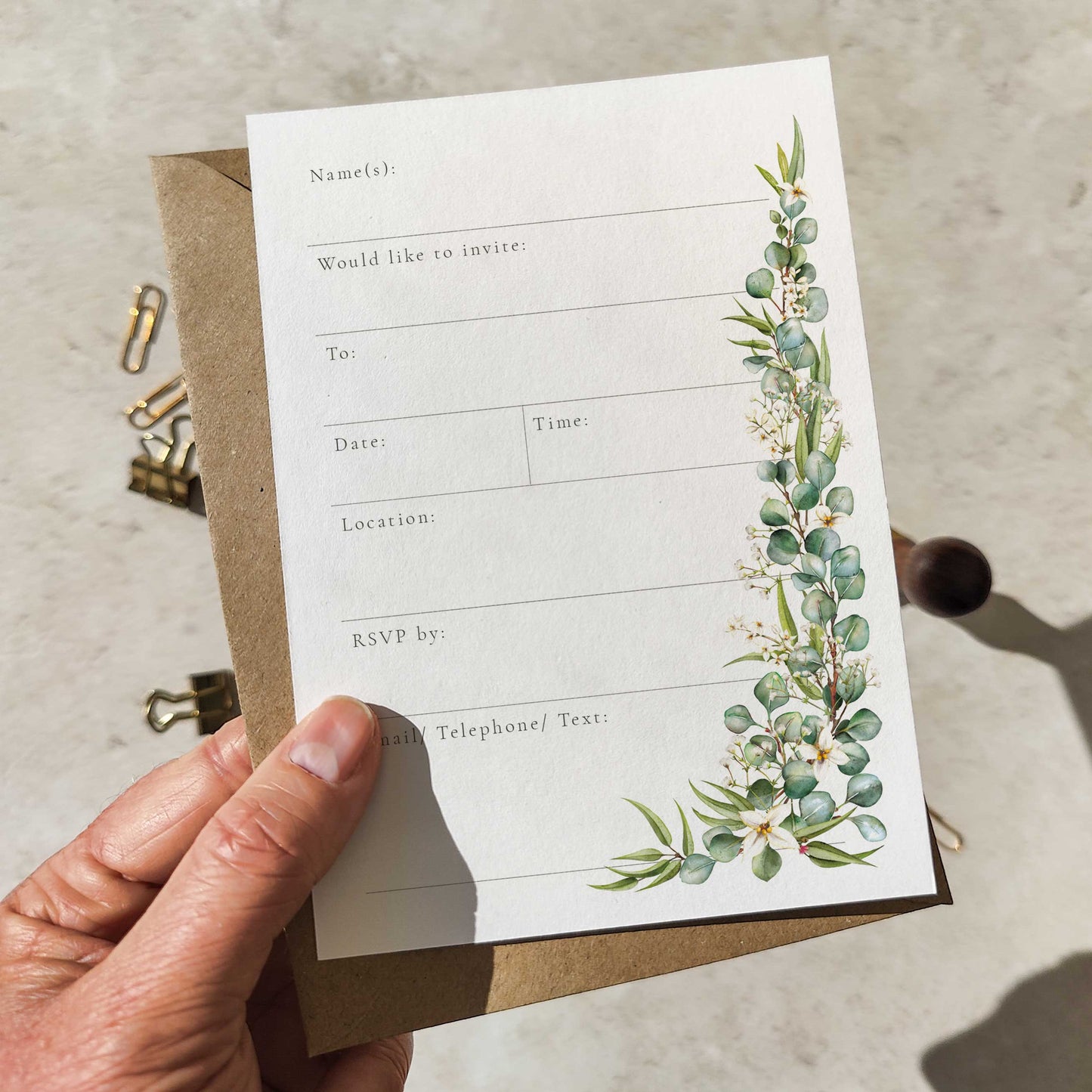 Eucalyptus and Gypsophila Ready To Write Invitations
