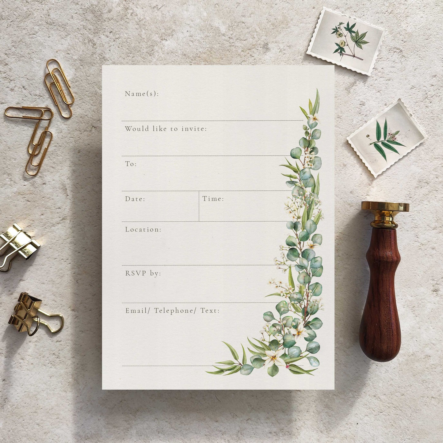 Eucalyptus and Gypsophila Ready To Write Invitations