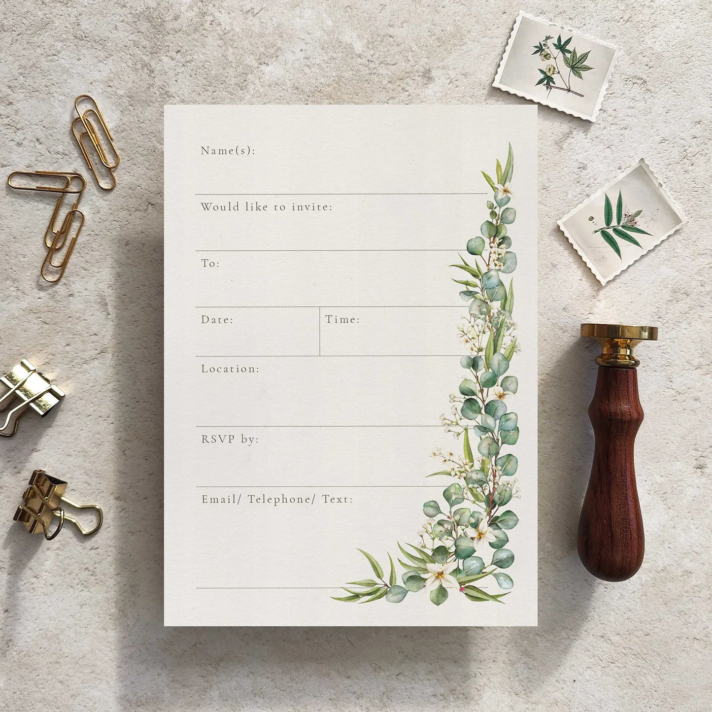 10 x Eucalyptus and Gypsophila Ready To Write Invitations