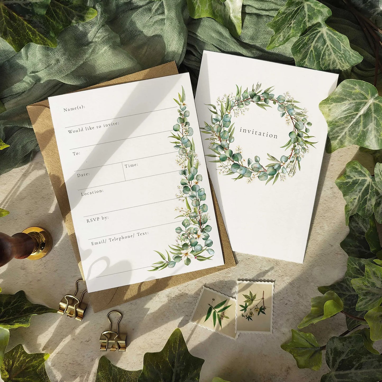 10 x Eucalyptus and Gypsophila Ready To Write Invitations