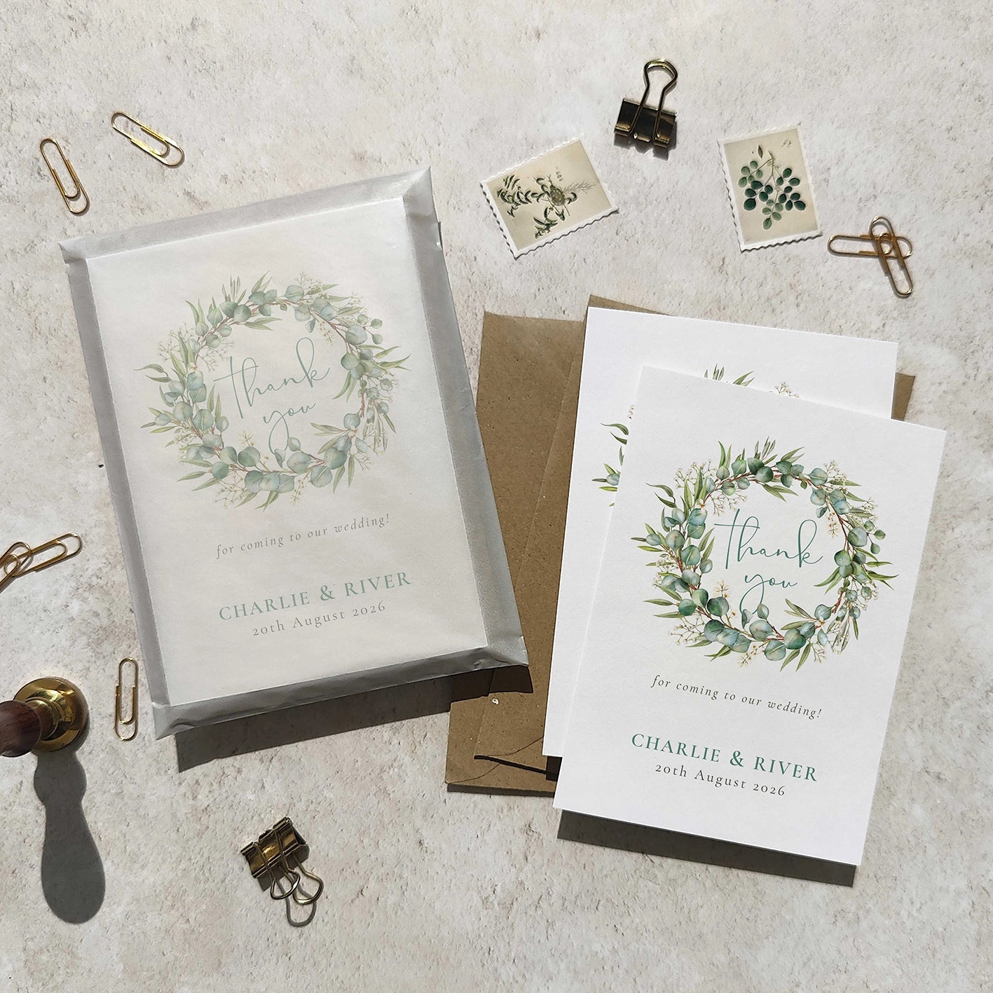 Eucalyptus and Gypsophila Personalised Thank You Cards