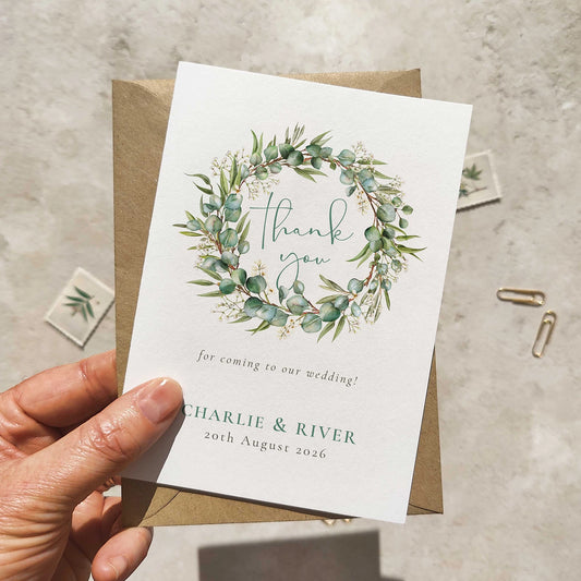 Eucalyptus and Gypsophila Personalised Thank You Cards