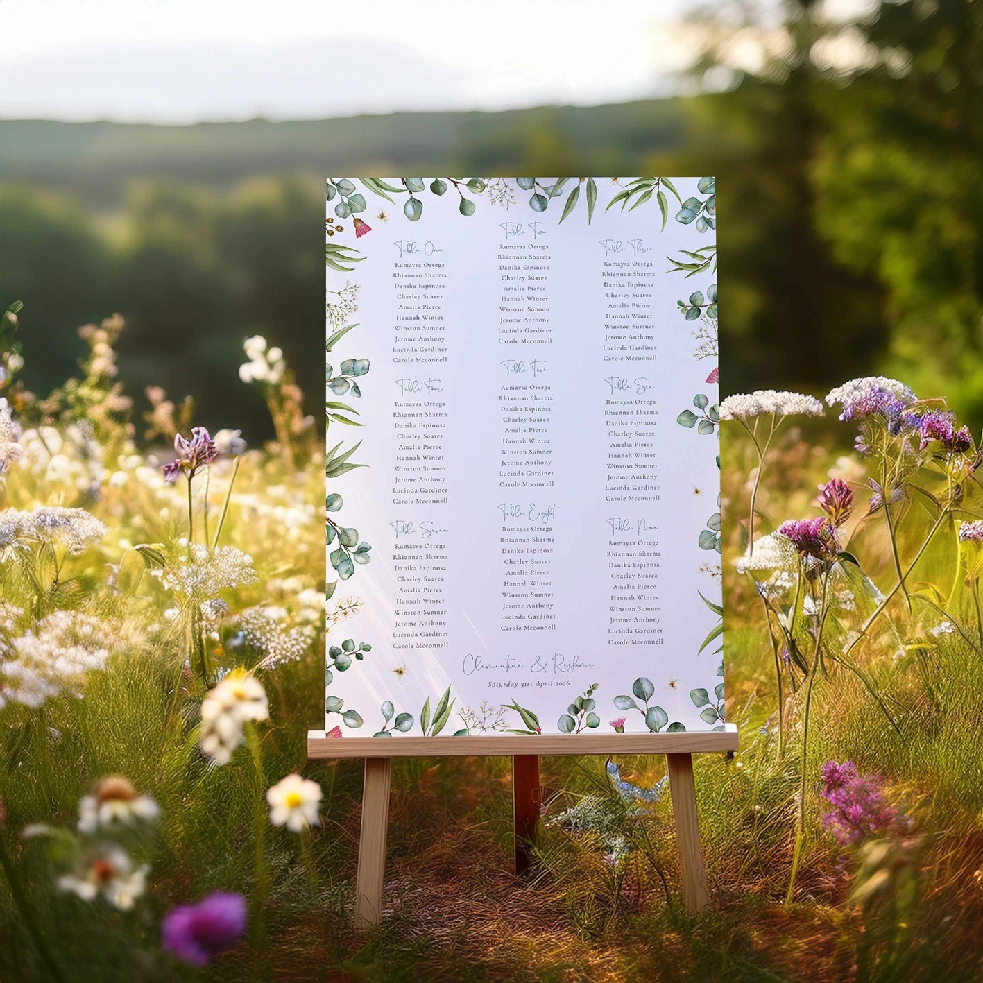 Eucalyptus Greenery and Gypsophila Table Plan Board