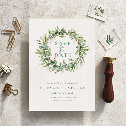 Eucalyptus and Greenery Save The Date Card